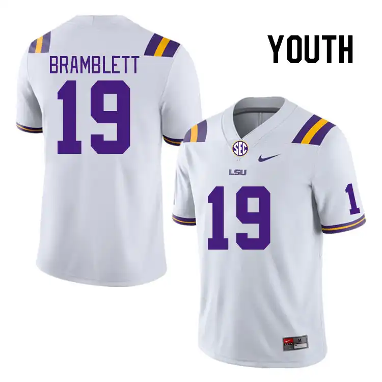 Youth LSU Tigers Jay Bramblett #19 White NCAA Football Jersey